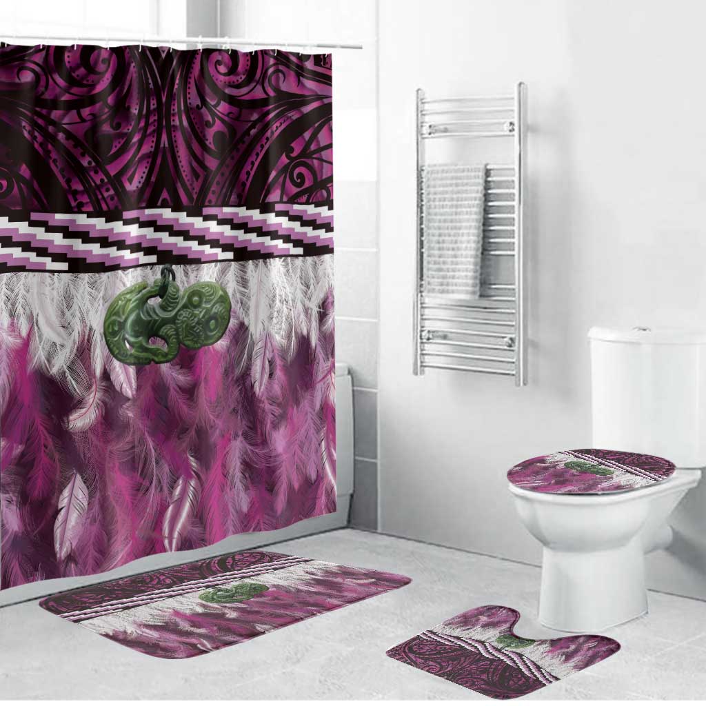 Pink Traditional Cloak Aotearoa Bathroom Set Maori Paua Shell Korowai Pattern - Aussie Hoodie