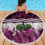 Pink Traditional Cloak Aotearoa Beach Blanket Maori Paua Shell Korowai Pattern