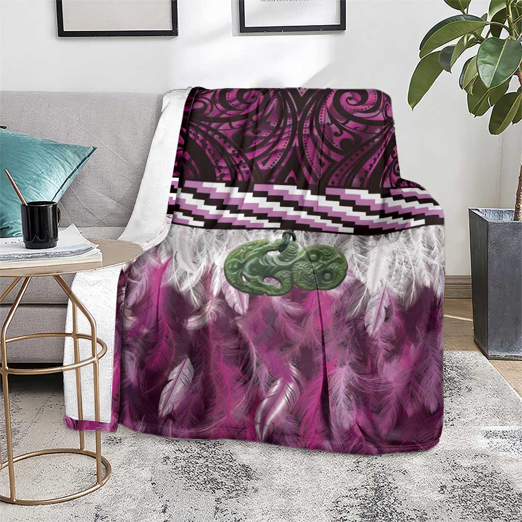 Pink Traditional Cloak Aotearoa Blanket Maori Paua Shell Korowai Pattern