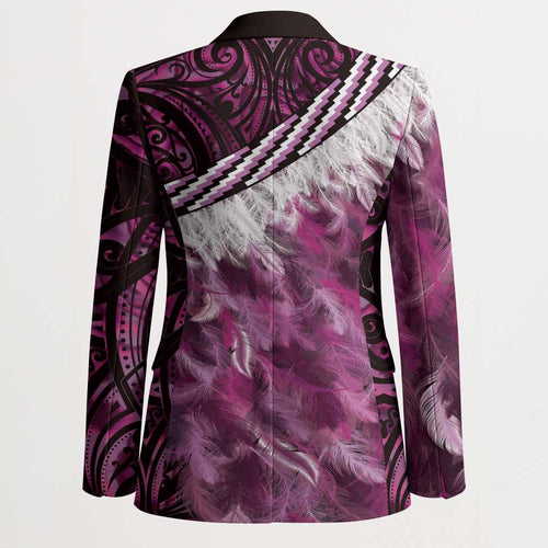 Pink Traditional Cloak Aotearoa Blazer Maori Paua Shell Korowai Pattern - Aussie Hoodie