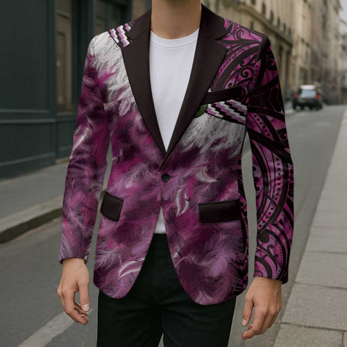 Pink Traditional Cloak Aotearoa Blazer Maori Paua Shell Korowai Pattern - Aussie Hoodie