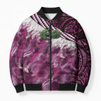 Pink Traditional Cloak Aotearoa Bomber Puffer Jacket Maori Paua Shell Korowai Pattern - Aussie Hoodie
