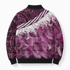 Pink Traditional Cloak Aotearoa Bomber Puffer Jacket Maori Paua Shell Korowai Pattern - Aussie Hoodie