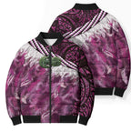 Pink Traditional Cloak Aotearoa Bomber Puffer Jacket Maori Paua Shell Korowai Pattern - Aussie Hoodie