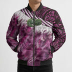 Pink Traditional Cloak Aotearoa Bomber Puffer Jacket Maori Paua Shell Korowai Pattern - Aussie Hoodie