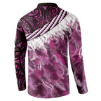 Pink Traditional Cloak Aotearoa Button Sweatshirt Maori Paua Shell Korowai Pattern