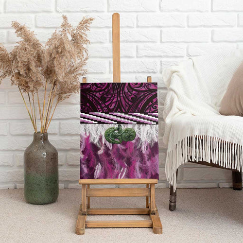 Pink Traditional Cloak Aotearoa Canvas Wall Art Maori Paua Shell Korowai Pattern