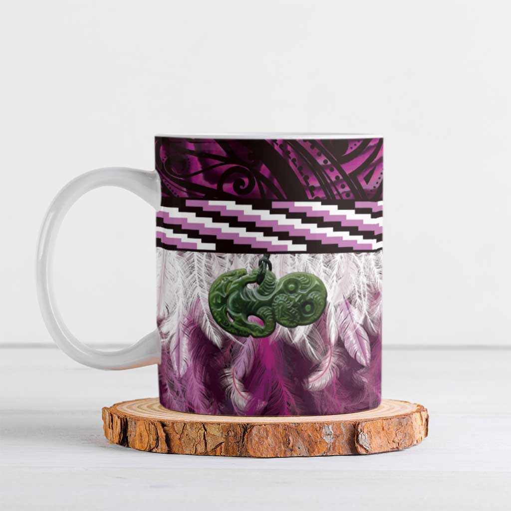 Pink Traditional Cloak Aotearoa Ceramic Mug Maori Paua Shell Korowai Pattern - Aussie Hoodie