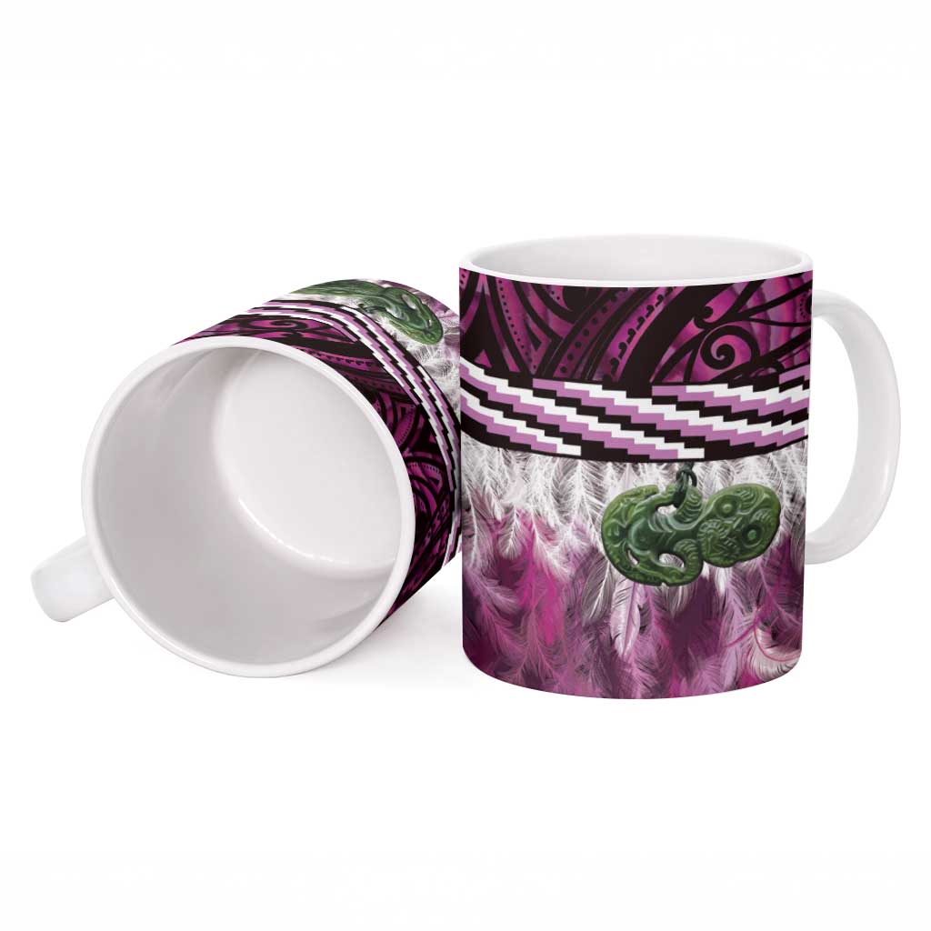Pink Traditional Cloak Aotearoa Ceramic Mug Maori Paua Shell Korowai Pattern - Aussie Hoodie