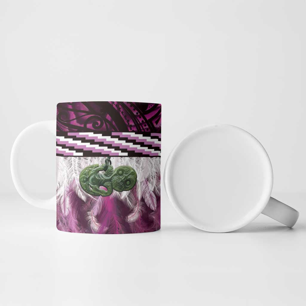 Pink Traditional Cloak Aotearoa Ceramic Mug Maori Paua Shell Korowai Pattern - Aussie Hoodie