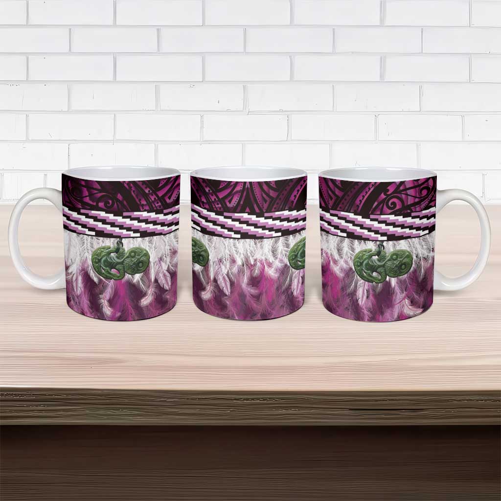 Pink Traditional Cloak Aotearoa Ceramic Mug Maori Paua Shell Korowai Pattern - Aussie Hoodie