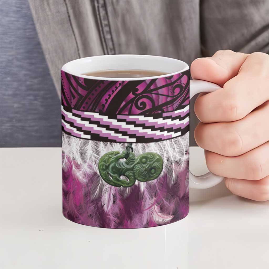 Pink Traditional Cloak Aotearoa Ceramic Mug Maori Paua Shell Korowai Pattern - Aussie Hoodie