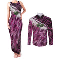 Pink Traditional Cloak Aotearoa Couples Matching Tank Maxi Dress and Long Sleeve Button Shirt Maori Paua Shell Korowai Pattern