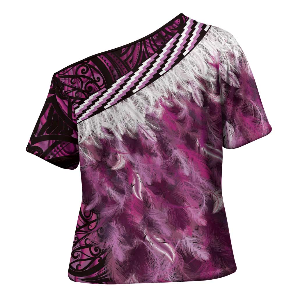 Pink Traditional Cloak Aotearoa Cross Shoulder Shirt Maori Paua Shell Korowai Pattern - Aussie Hoodie