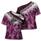 Pink Traditional Cloak Aotearoa Cross Shoulder Shirt Maori Paua Shell Korowai Pattern - Aussie Hoodie
