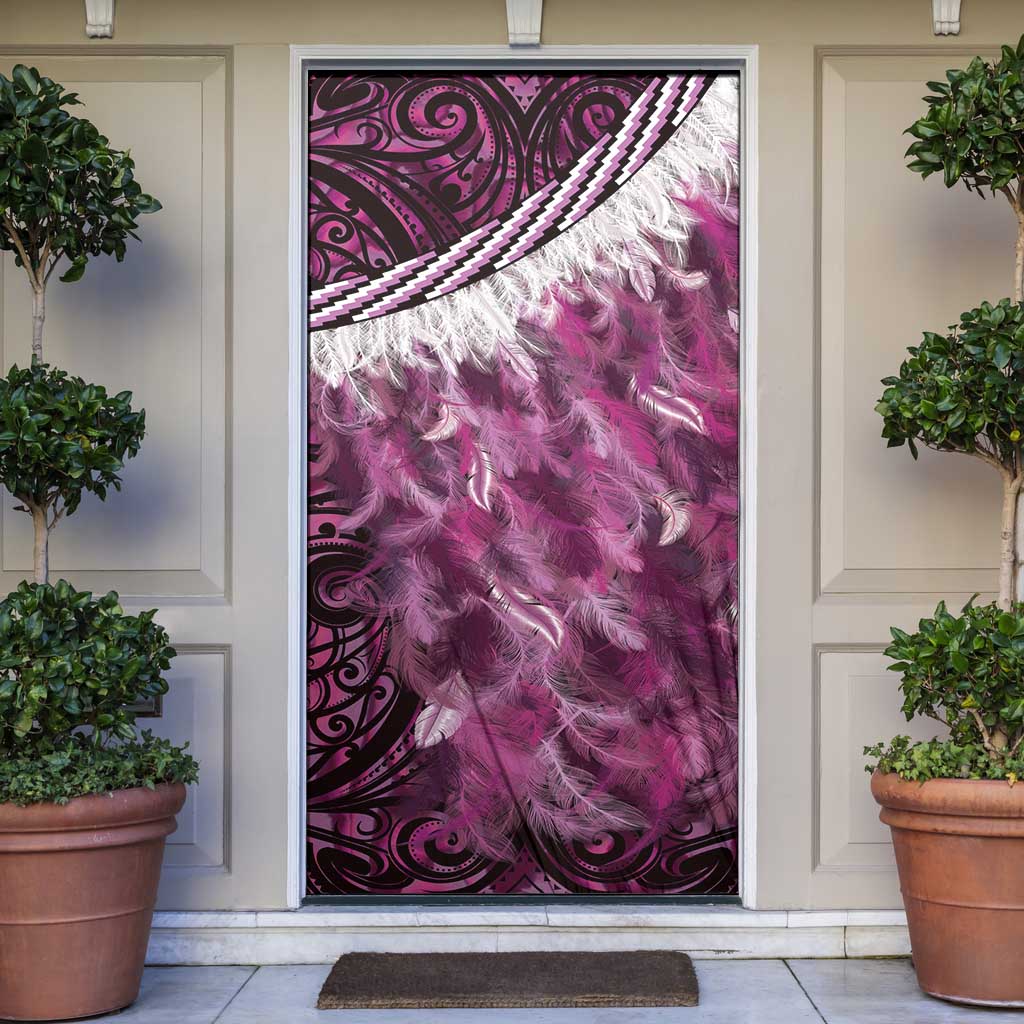 Pink Traditional Cloak Aotearoa Door Cover Maori Paua Shell Korowai Pattern - Aussie Hoodie