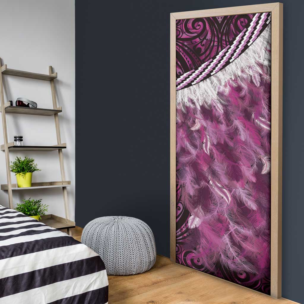 Pink Traditional Cloak Aotearoa Door Cover Maori Paua Shell Korowai Pattern - Aussie Hoodie