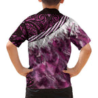 Pink Traditional Cloak Aotearoa Family Matching Long Sleeve Bodycon Dress and Hawaiian Shirt Maori Paua Shell Korowai Pattern