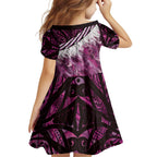 Pink Traditional Cloak Aotearoa Family Matching Off Shoulder Maxi Dress and Hawaiian Shirt Maori Paua Shell Korowai Pattern