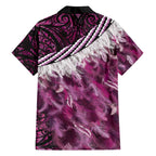 Pink Traditional Cloak Aotearoa Family Matching Off Shoulder Maxi Dress and Hawaiian Shirt Maori Paua Shell Korowai Pattern