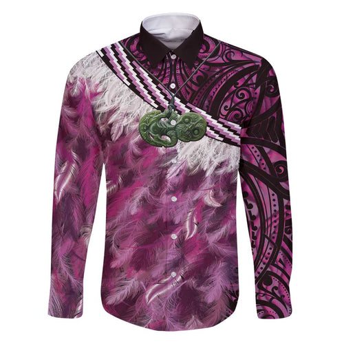 Pink Traditional Cloak Aotearoa Family Matching Off Shoulder Short Dress and Hawaiian Shirt Maori Paua Shell Korowai Pattern