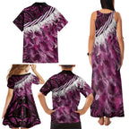 Pink Traditional Cloak Aotearoa Family Matching Tank Maxi Dress and Hawaiian Shirt Maori Paua Shell Korowai Pattern