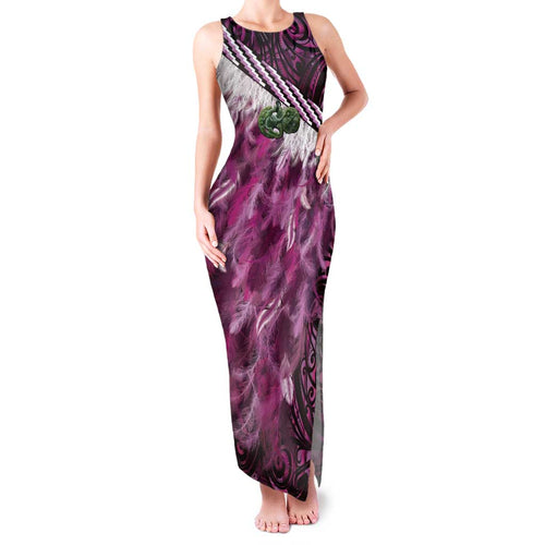 Pink Traditional Cloak Aotearoa Family Matching Tank Maxi Dress and Hawaiian Shirt Maori Paua Shell Korowai Pattern