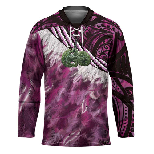 Pink Traditional Cloak Aotearoa Hockey Jersey Maori Paua Shell Korowai Pattern - Aussie Hoodie