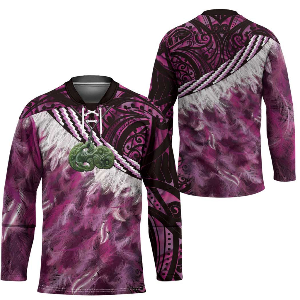 Pink Traditional Cloak Aotearoa Hockey Jersey Maori Paua Shell Korowai Pattern - Aussie Hoodie
