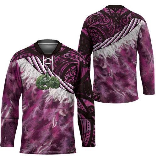 Pink Traditional Cloak Aotearoa Hockey Jersey Maori Paua Shell Korowai Pattern - Aussie Hoodie