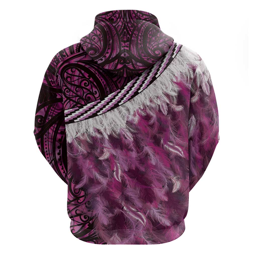 Pink Traditional Cloak Aotearoa Hoodie Maori Paua Shell Korowai Pattern