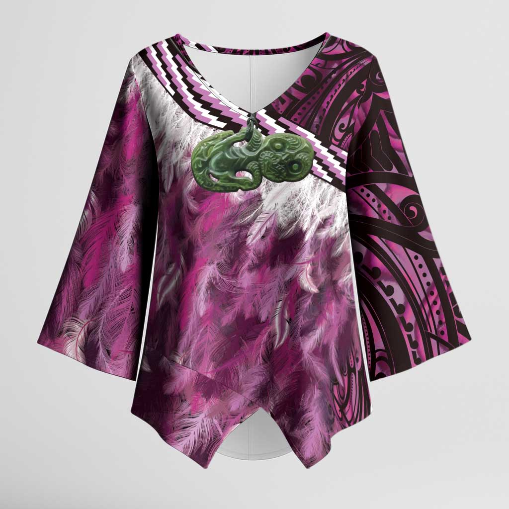 Pink Traditional Cloak Aotearoa Kimono Sleeve Blouse Maori Paua Shell Korowai Pattern - Aussie Hoodie