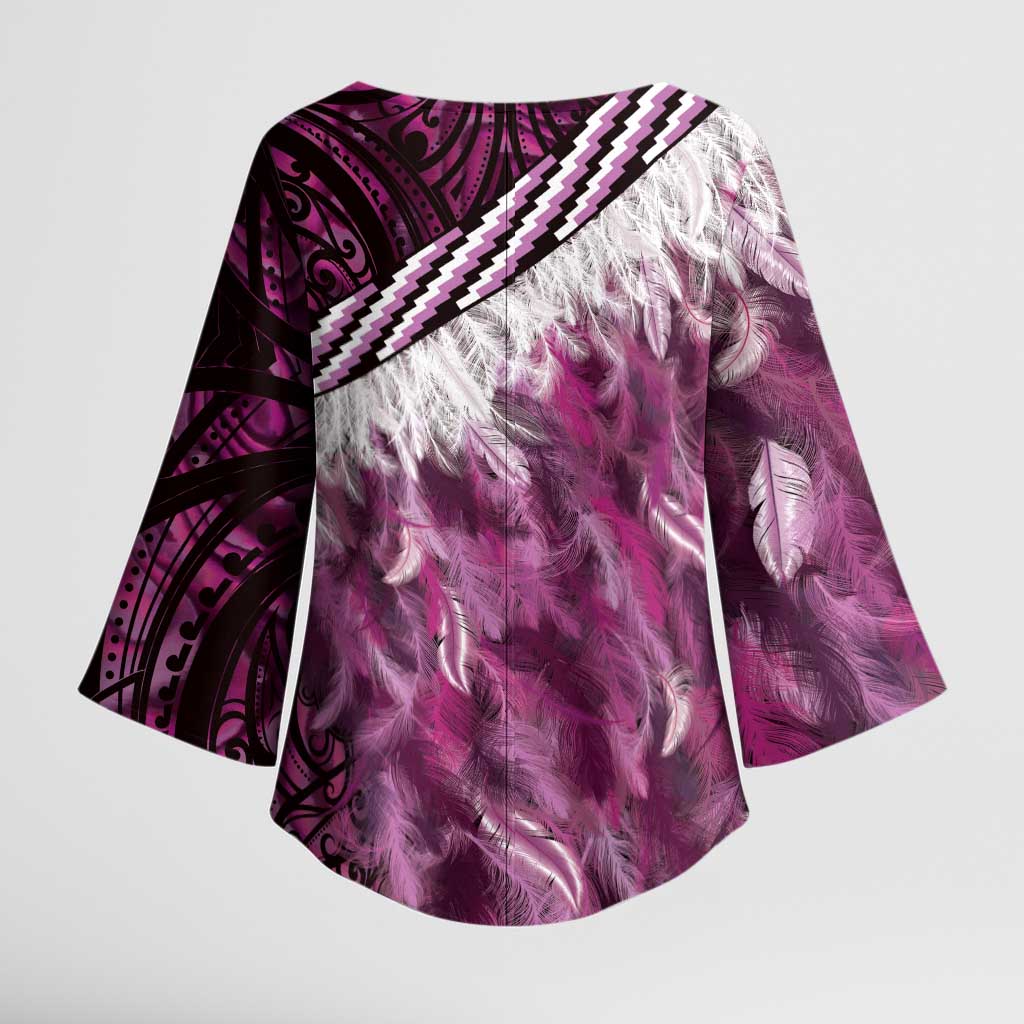 Pink Traditional Cloak Aotearoa Kimono Sleeve Blouse Maori Paua Shell Korowai Pattern - Aussie Hoodie