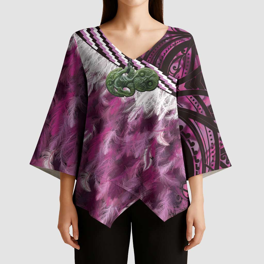 Pink Traditional Cloak Aotearoa Kimono Sleeve Blouse Maori Paua Shell Korowai Pattern - Aussie Hoodie