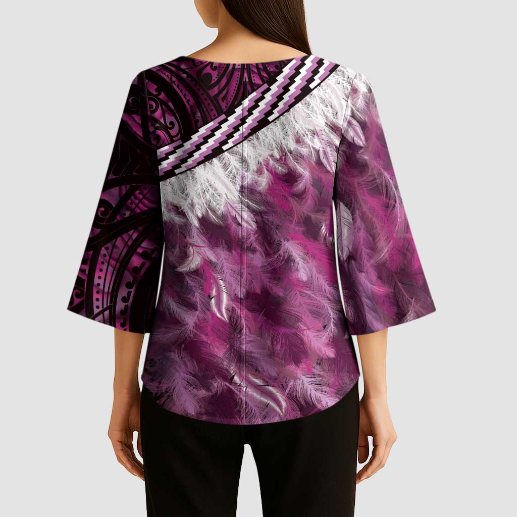 Pink Traditional Cloak Aotearoa Kimono Sleeve Blouse Maori Paua Shell Korowai Pattern - Aussie Hoodie