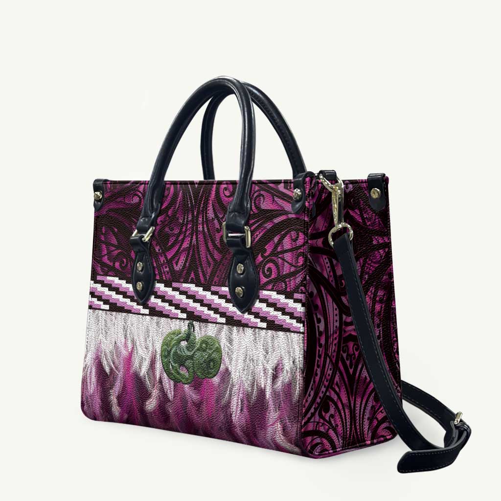 Pink Traditional Cloak Aotearoa Leather Bag Maori Paua Shell Korowai Pattern - Aussie Hoodie