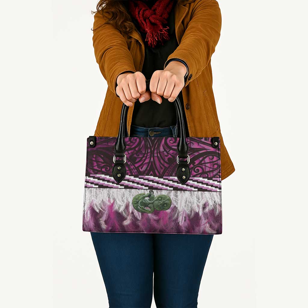 Pink Traditional Cloak Aotearoa Leather Bag Maori Paua Shell Korowai Pattern - Aussie Hoodie