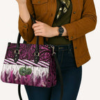 Pink Traditional Cloak Aotearoa Leather Bag Maori Paua Shell Korowai Pattern - Aussie Hoodie