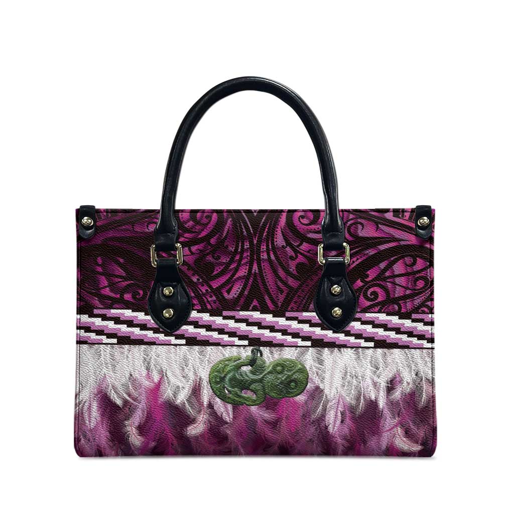 Pink Traditional Cloak Aotearoa Leather Bag Maori Paua Shell Korowai Pattern - Aussie Hoodie