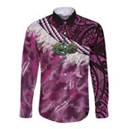 Pink Traditional Cloak Aotearoa Long Sleeve Button Shirt Maori Paua Shell Korowai Pattern