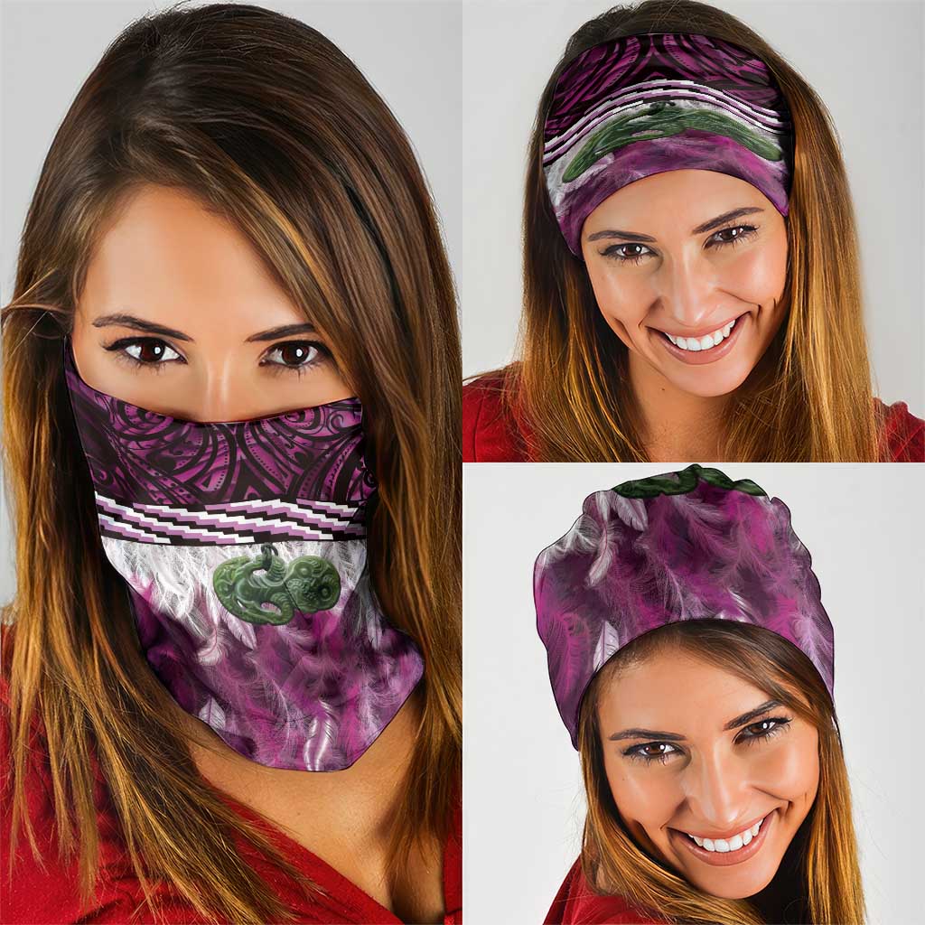 Pink Traditional Cloak Aotearoa Neck Gaiter Maori Paua Shell Korowai Pattern - Aussie Hoodie