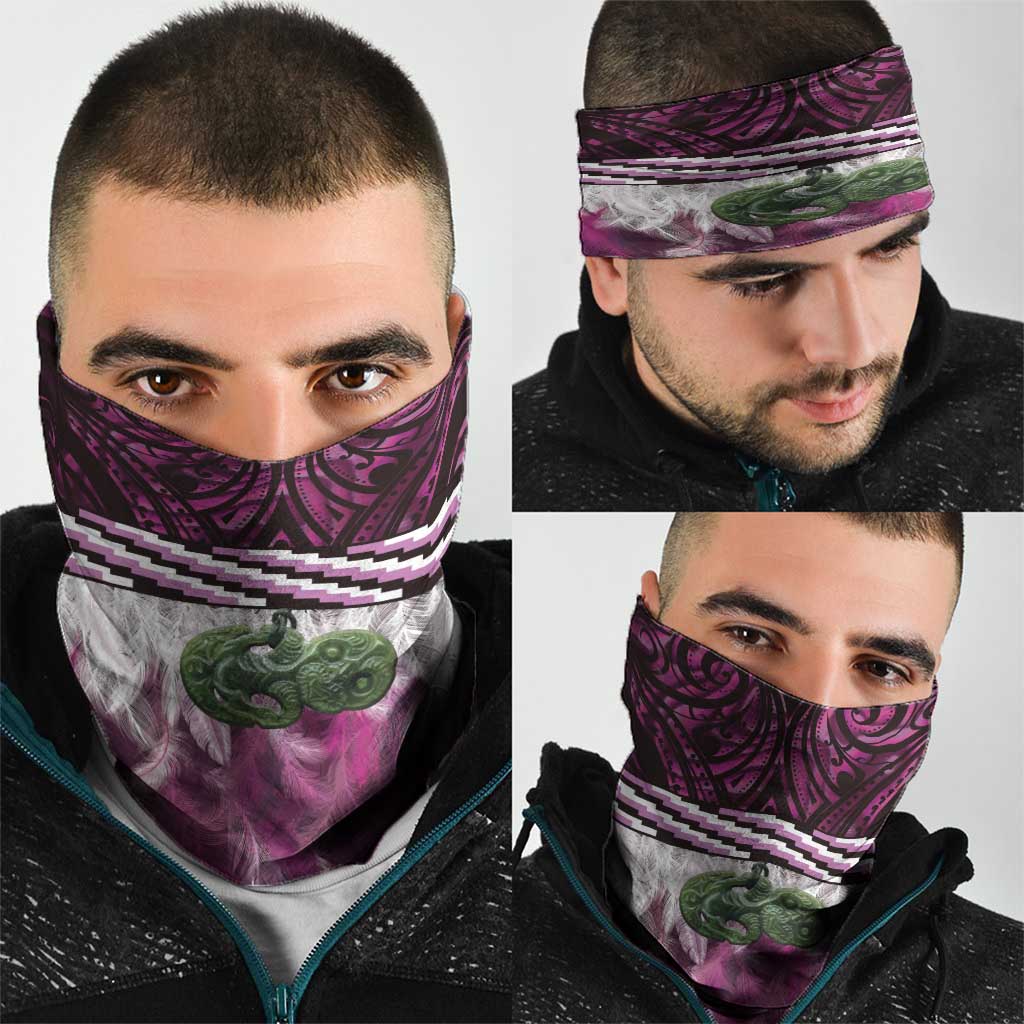 Pink Traditional Cloak Aotearoa Neck Gaiter Maori Paua Shell Korowai Pattern - Aussie Hoodie