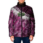 Pink Traditional Cloak Aotearoa Padded Jacket Maori Paua Shell Korowai Pattern - Aussie Hoodie
