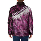 Pink Traditional Cloak Aotearoa Padded Jacket Maori Paua Shell Korowai Pattern - Aussie Hoodie