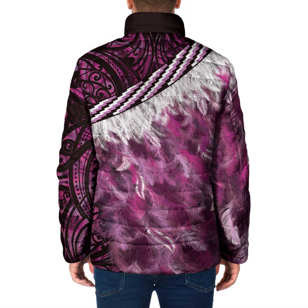 Pink Traditional Cloak Aotearoa Padded Jacket Maori Paua Shell Korowai Pattern - Aussie Hoodie