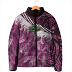 Pink Traditional Cloak Aotearoa Padded Jacket Maori Paua Shell Korowai Pattern - Aussie Hoodie
