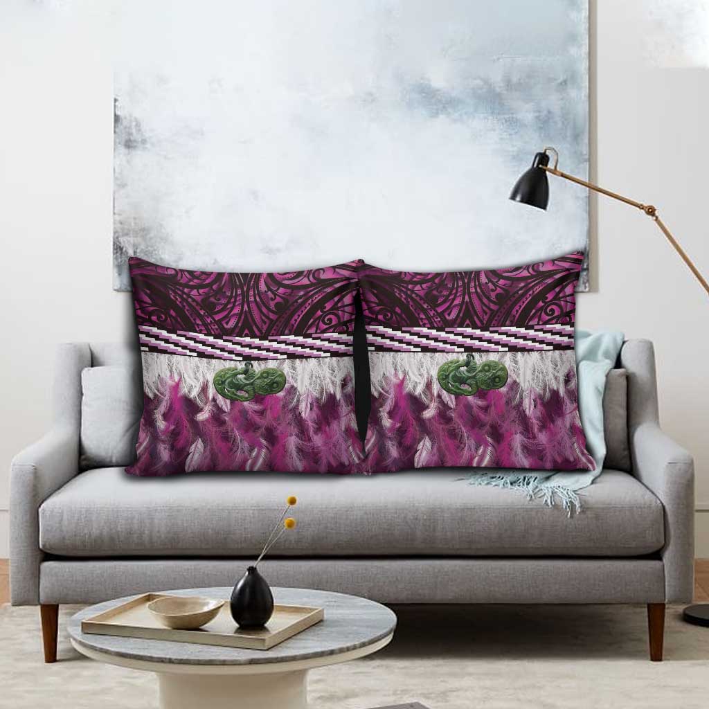 Pink Traditional Cloak Aotearoa Pillow Cover Maori Paua Shell Korowai Pattern - Aussie Hoodie