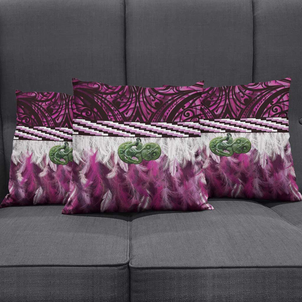 Pink Traditional Cloak Aotearoa Pillow Cover Maori Paua Shell Korowai Pattern - Aussie Hoodie