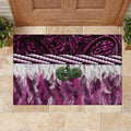 Pink Traditional Cloak Aotearoa Rubber Doormat Maori Paua Shell Korowai Pattern