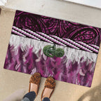 Pink Traditional Cloak Aotearoa Rubber Doormat Maori Paua Shell Korowai Pattern